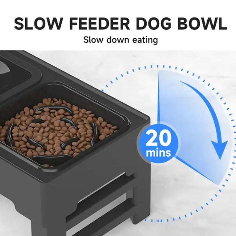 GOYJOY Elevated Dog Bowls for Dogs and Cats Adjustable 4 Heights Raised Dog Bowl Stand with Slow Feeders anti Slip No Spill Dog Water Bowl for Small Medium Large Dogs & Pets Ergonomic Design for Pet Health - Feeding