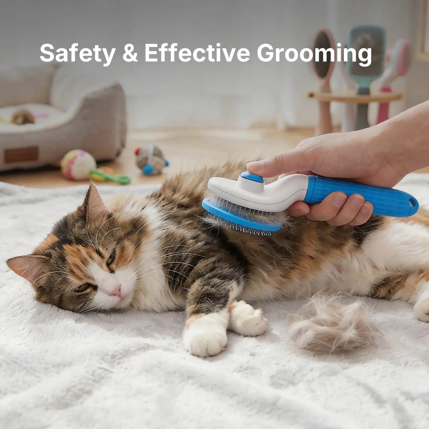 Self-Cleaning Slicker Brush for Cats and Dogs – Professional Pet Grooming Tool for Shedding, Loose Fur Removal, and Gentle Massage, Blue