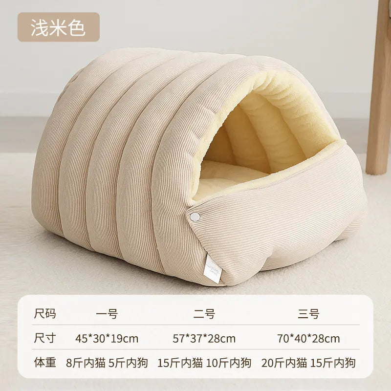 Winter Cat Nest - Semi-Enclosed Cozy Indoor Cat House with Ultra-Soft Plush Fabric and Superior Heat Retention for All Cat Sizes