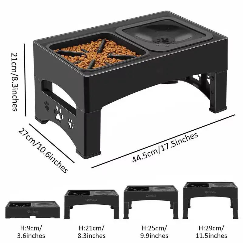 GOYJOY Elevated Dog Bowls for Dogs and Cats Adjustable 4 Heights Raised Dog Bowl Stand with Slow Feeders anti Slip No Spill Dog Water Bowl for Small Medium Large Dogs & Pets Ergonomic Design for Pet Health - Feeding