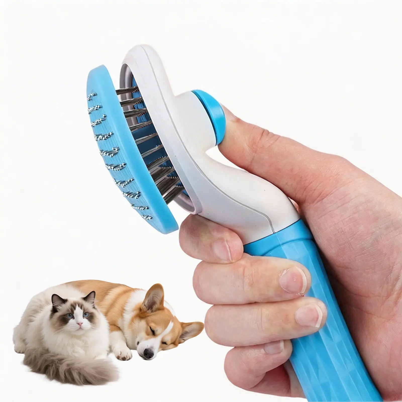 Self-Cleaning Slicker Brush for Cats and Dogs – Professional Pet Grooming Tool for Shedding, Loose Fur Removal, and Gentle Massage, Blue