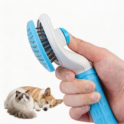 Self-Cleaning Slicker Brush for Cats and Dogs – Professional Pet Grooming Tool for Shedding, Loose Fur Removal, and Gentle Massage, Blue