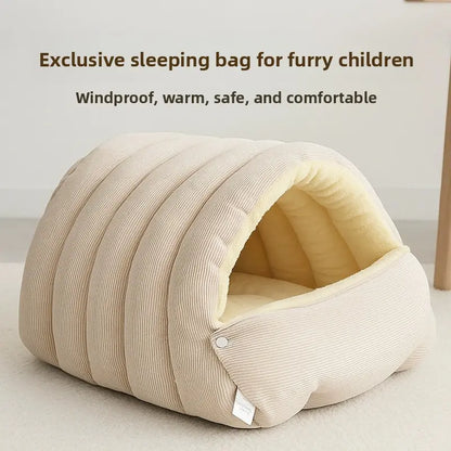 Winter Cat Nest - Semi-Enclosed Cozy Indoor Cat House with Ultra-Soft Plush Fabric and Superior Heat Retention for All Cat Sizes